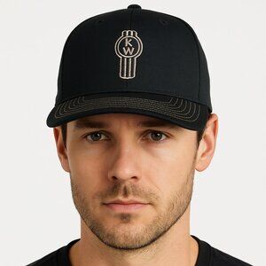 Kenworth Licensed Black Embroidered 6-Panel Snapback Cotton Trucker Hat Cap NWOT